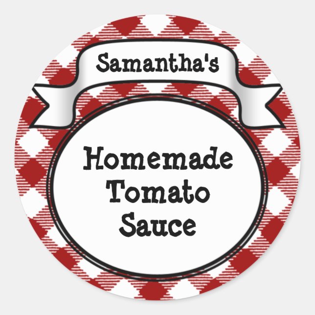 Red Gingham Tomato Sauce or Recipe Jar/Lid Label (Front)
