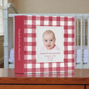 Red Gingham Watercolor Custom Baby Photos Binder
