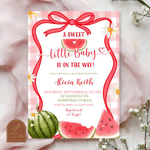 Red Gingham Watermelon Bow Summer Baby Shower Invi Invitation
