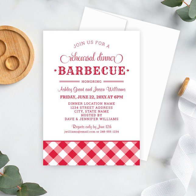 Red Gingham Wedding Rehearsal Dinner Barbecue Invitation (Creator Uploaded)