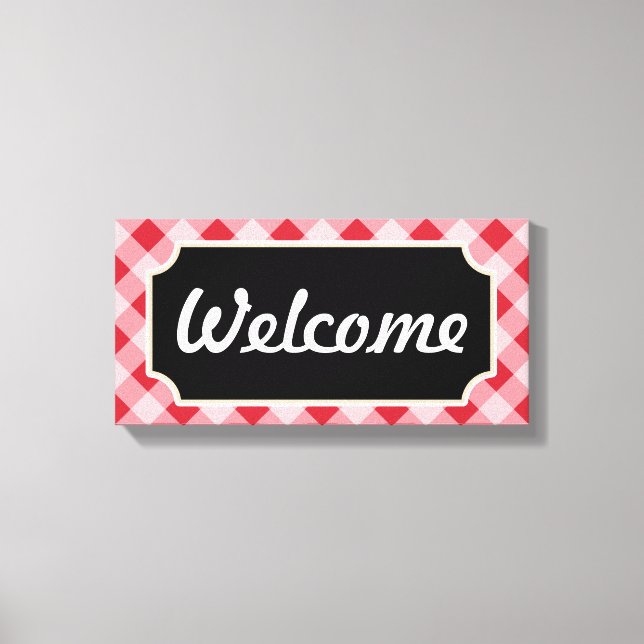 Red Gingham Welcome Sign Canvas (Front)
