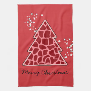 Red giraffe Christmas Tree Kitchen Towel