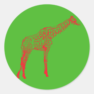 Red Giraffe Stencil Classic Round Sticker
