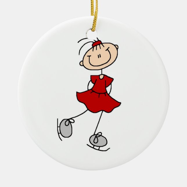 Red Girl Ice Skater T-shirts and Gifts Ceramic Ornament (Front)