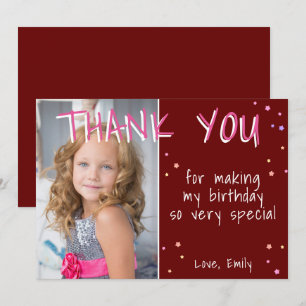 Red Girl Stars Birthday Thank you Photo Card