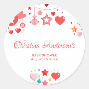 Red Girl Stars Sprinkle Baby Shower Classic Round Sticker