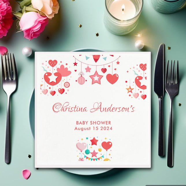 Red Girl Stars Sprinkle Baby Shower Napkin (Creator Uploaded)