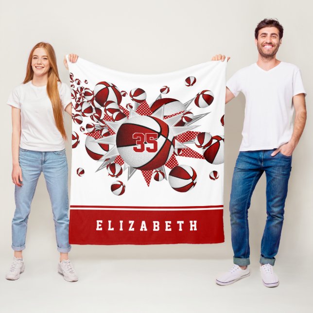 red girls sports decor gifts basketballs stars fleece blanket (In Situ)