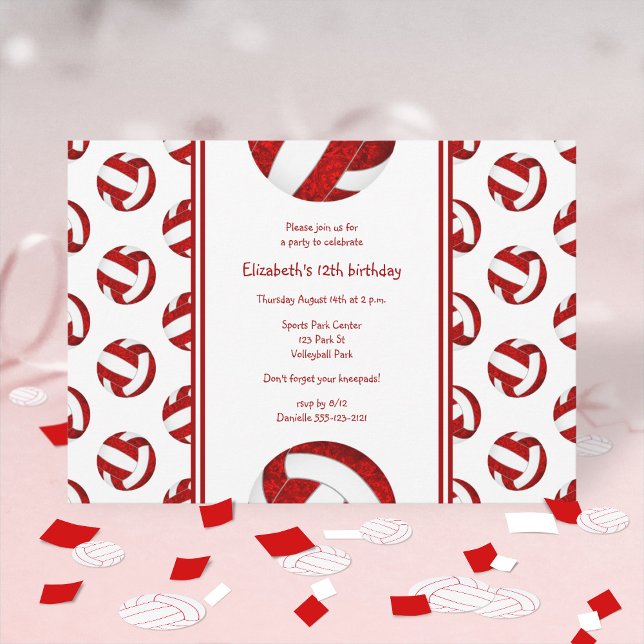 red girls' volleyball birthday party invitation (Creator Uploaded)
