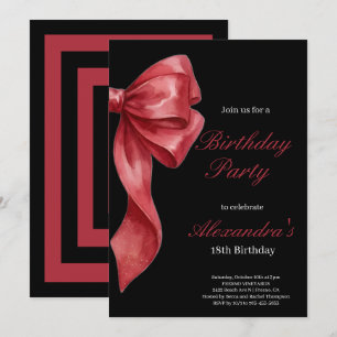 Red Girly Coquette Bow Birthday Party Invitation