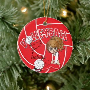 Red Girly Volleyball Ceramic Ornament