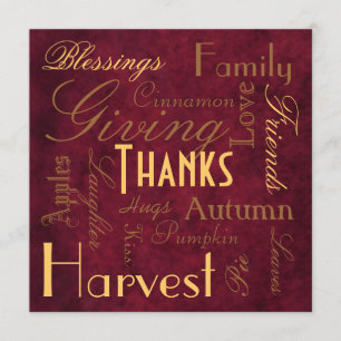 Red "Giving Thanks" Thanksgiving  Invitation