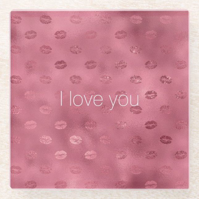 Red Glam Glitzy Lips Kisses Love Glass Coaster (Front)