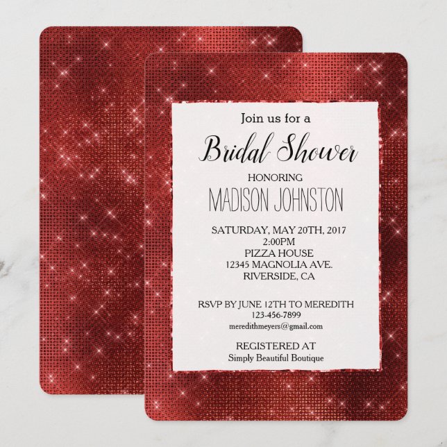 Red Glam Glitzy Sparkle Invitation (Front/Back)