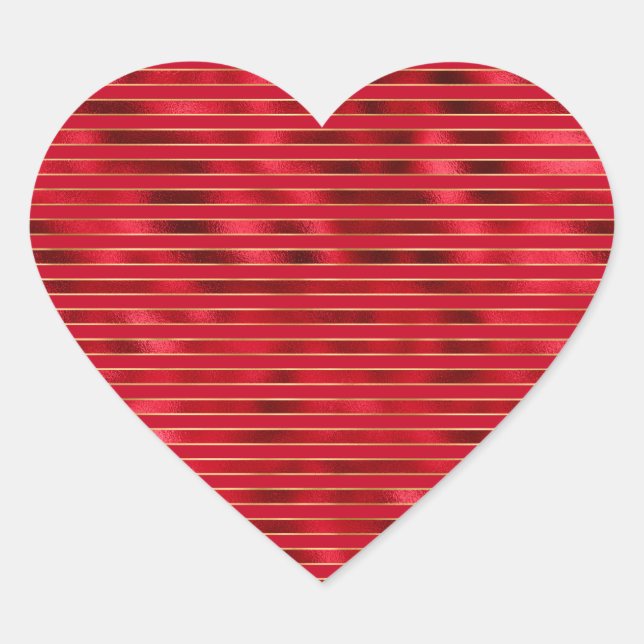 Red Glam Gold Stripes Heart Sticker (Front)