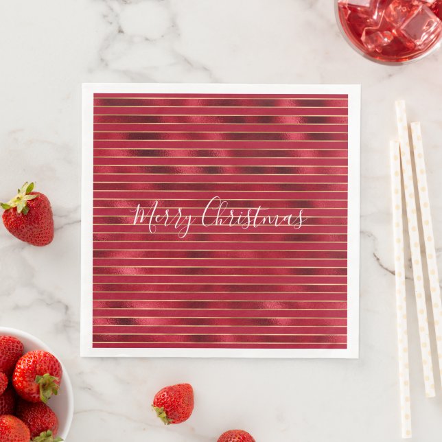 Red Glam Gold Stripes Napkin (Insitu)