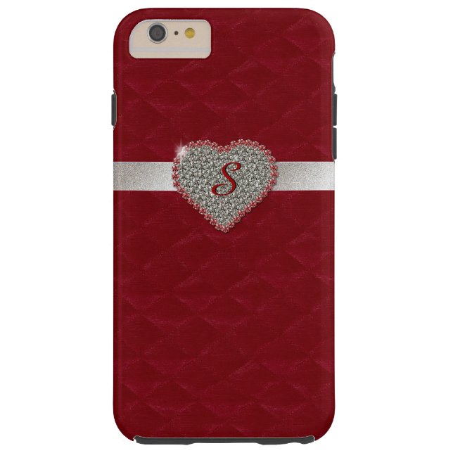 Red Glam Heart Monogramme iPhone 6 Plus coque (Dos)