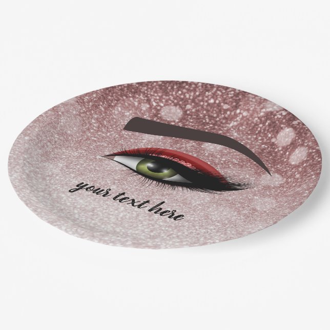 Red glam lashes eyes | makeup artist paper plate (Angled)