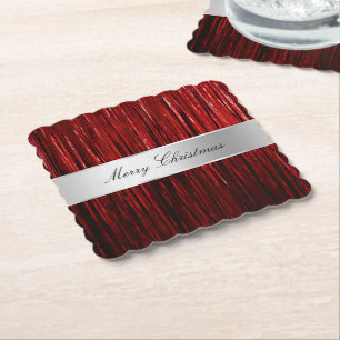 Red Glam Tinsel Stripes Paper Coaster