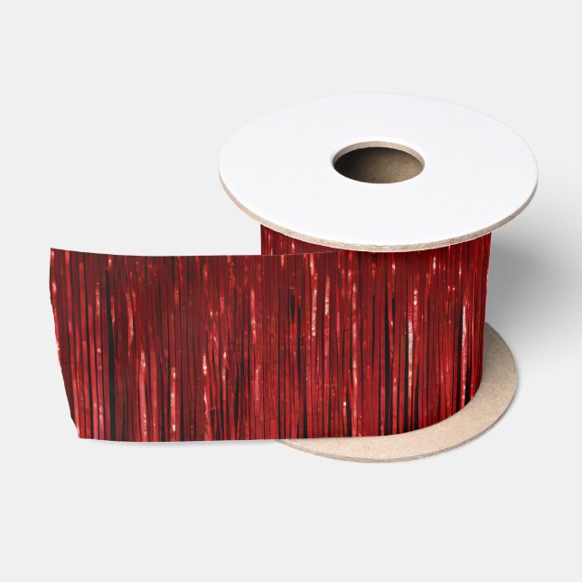 Red Glam Tinsel Stripes Satin Ribbon (Spool)