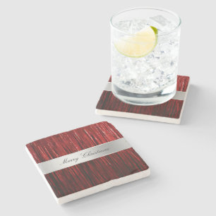 Red Glam Tinsel Stripes Stone Coaster