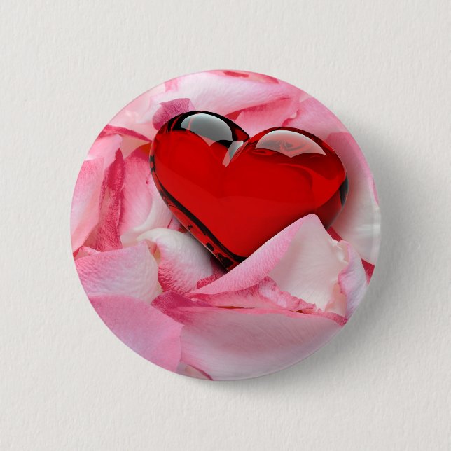 Red Glass Heart Rose Petals 2 Inch Round Button (Front)
