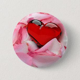 Red Glass Heart Rose Petals 2 Inch Round Button