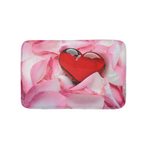 Red Glass Heart Rose Petals Bath Mat