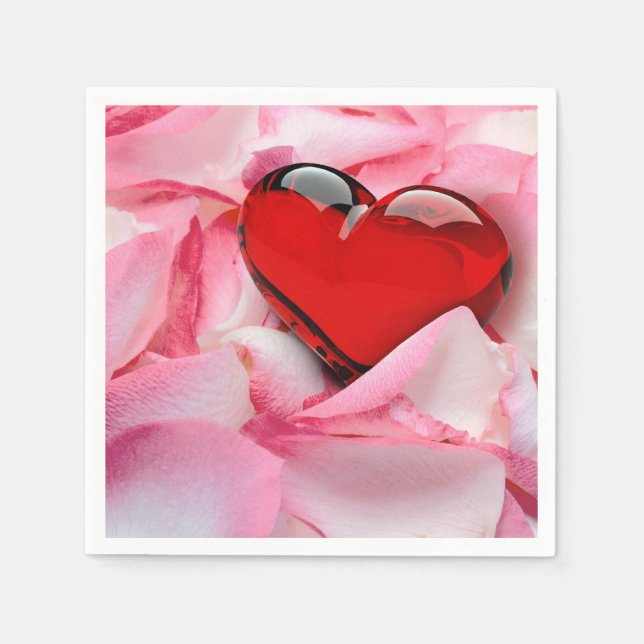 Red Glass Heart Rose Petals Napkin (Front)