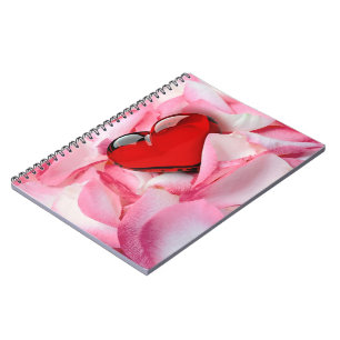 Red Glass Heart Rose Petals Notebook