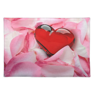 Red Glass Heart Rose Petals Placemat
