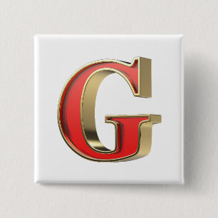 Red glass letter G 2 Inch Square Button