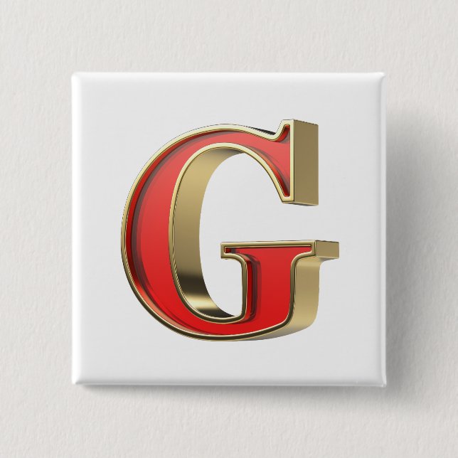Red glass letter G 2 Inch Square Button (Front)