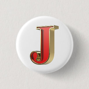 Red glass letter J 1 Inch Round Button