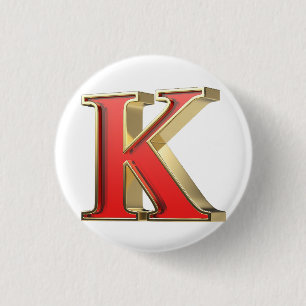 Red glass letter K  1 Inch Round Button