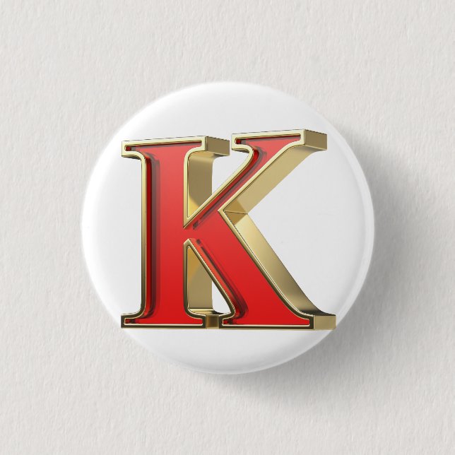 Red glass letter K  1 Inch Round Button (Front)