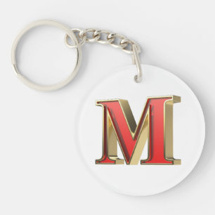 Red glass letter M  Keychain
