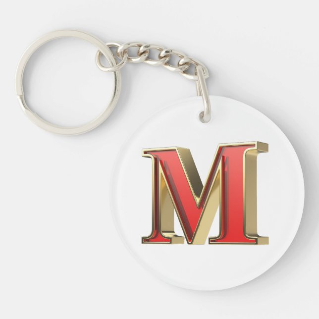 Red glass letter M  Keychain (Front)