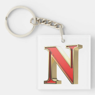 Red glass letter N Keychain