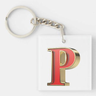 Red glass letter P  Keychain