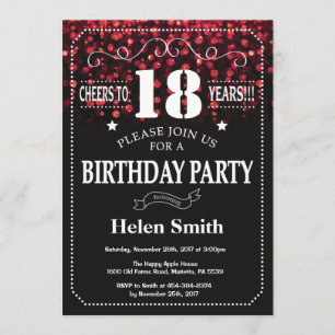 Red Glitter 18th Birthday Invitation
