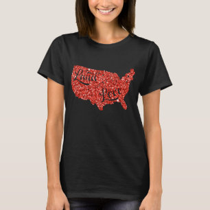 Red Glitter 4th of July Patriotic USA Map Trendy  T-Shirt