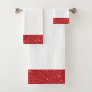 Red glitter accent bath towel set