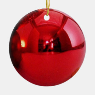 Red Glitter Adorable Holiday Ceramic Ornament
