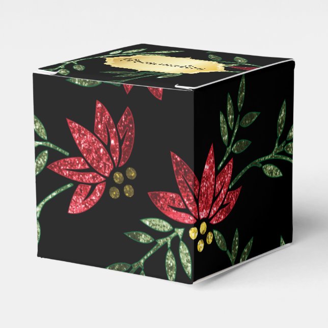 Red Glitter and Black Floral Favor Box (Front Side)