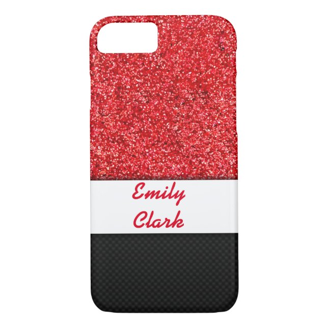 Red Glitter and Carbon Fibre Case-Mate iPhone Case (Back)