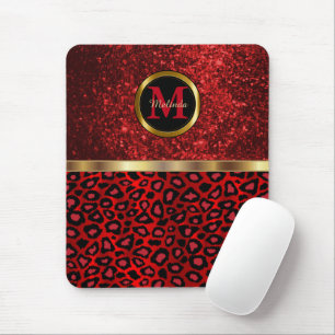 Red Glitter and Leopard Print Mousepad
