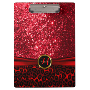 Red Glitter and Leopard Skin Design Clipboard