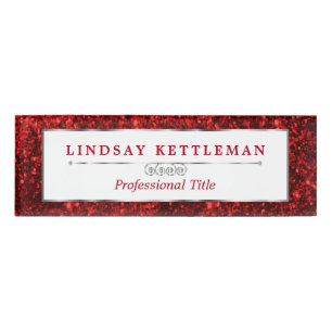 Red Glitter and Silver Design Name Tag