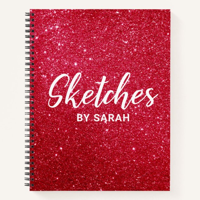 Red Glitter Artist Sketchbook Notebook Notepad (Front)